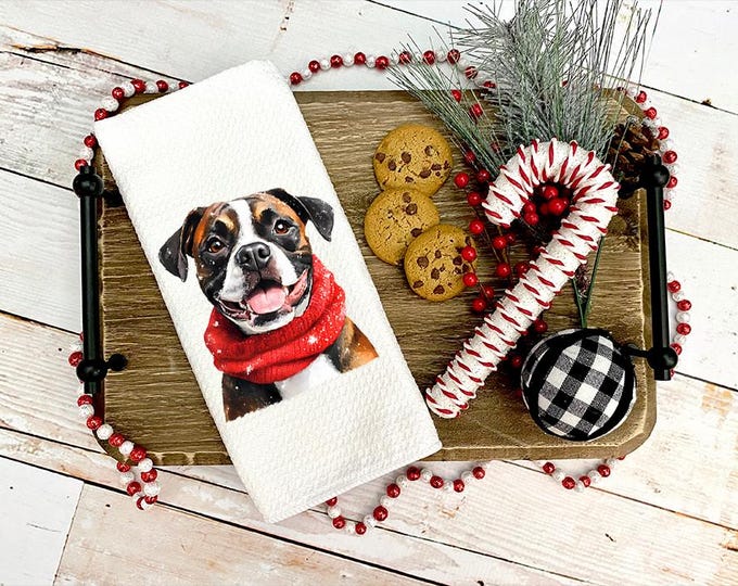 Boxer Christmas Waffle Kitchen Towel: Festive Dog Decor