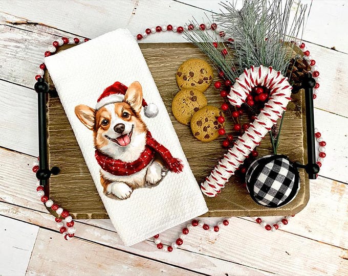 Christmas Corgi Kitchen Towel: Santa Hat Dog Lover Gift