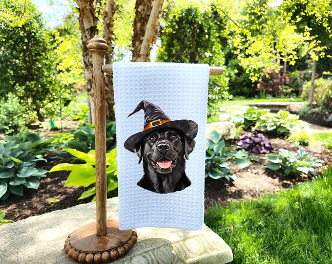 Halloween Black Lab Kitchen Towel | Kitchen Tea Towel | Black Lab Dog Towel | Halloween Gift | Coworker Gift