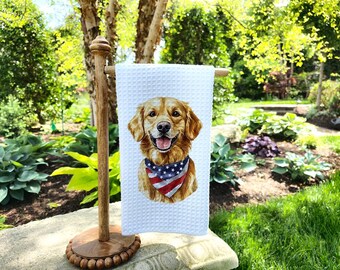 Golden Retriever 4th of July Kitchen Towel | Kitchen Tea Towel | Golden Retriever Dog Towel | Independence Day Gift | Coworker Gift