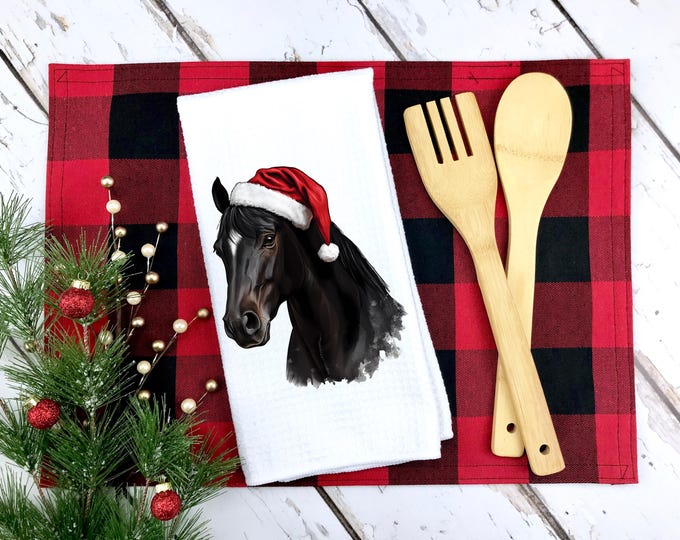 Christmas Horse Kitchen Towel | Tea Towel | Black Horse Towel | Christmas Gift | Horse Lover Gift | Stocking Stuffer