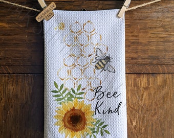 Bee Kitchen Towel | Kitchen Towel Set | Bee Kind | Waffle Towel | Dish Towel | Tea Towel | Gift Idea | Bee Lover Birthday Gift