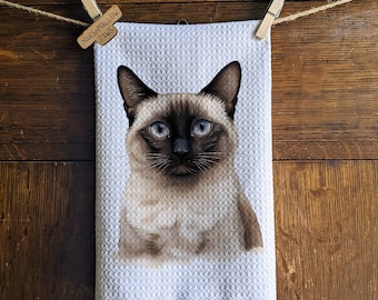 Siamese Cat Kitchen Towel: Waffle Weave Microfiber Tea Towel