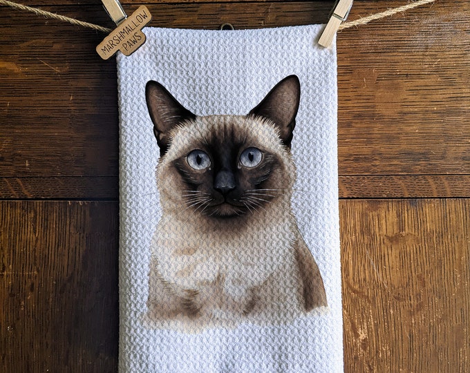 Siamese Cat Kitchen Towel: Waffle Weave Microfiber Tea Towel