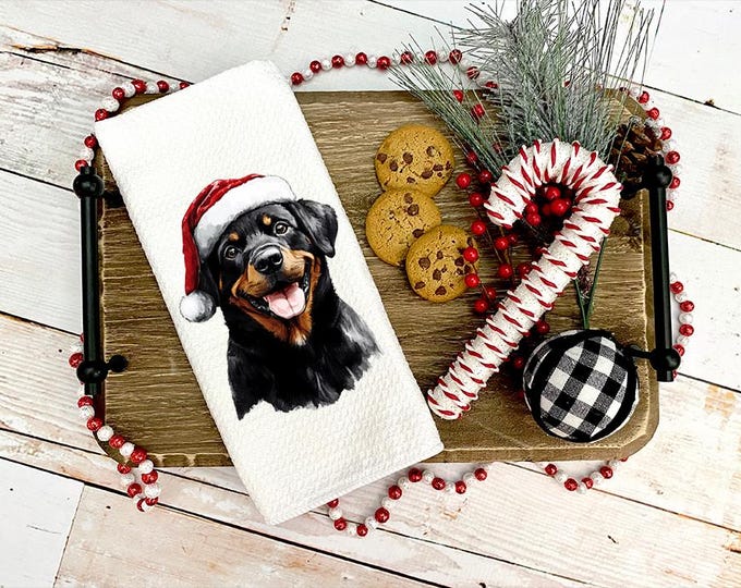 Christmas Rottweiler Kitchen Towel: Festive Holiday Decor