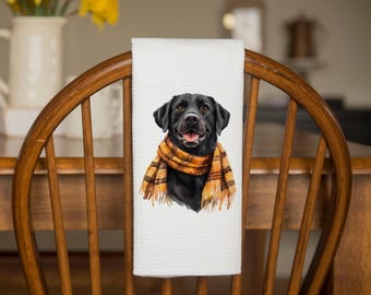 Fall Black Lab Kitchen Towel | Kitchen Tea Towel | Black Lab Dog Towel | Fall Decor Gift | Coworker Gift