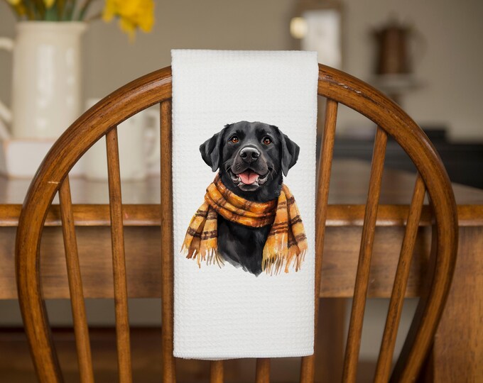 Fall Black Lab Kitchen Towel | Kitchen Tea Towel | Black Lab Dog Towel | Fall Decor Gift | Coworker Gift