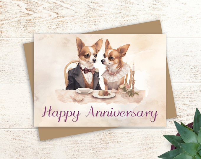 Vintage Chihuahua Anniversary Card: Romantic Dog Gift (5x7 with Envelope)