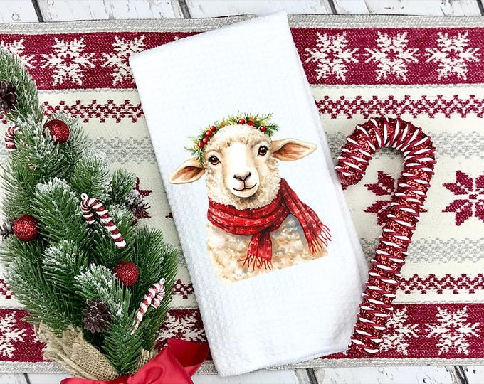 Christmas Sheep Kitchen Towel: Festive Farmhouse Decor