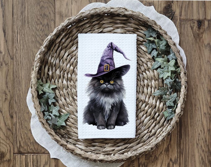 Halloween Persian Kitchen Towel | Kitchen Tea Towel | Persian Cat Towel | Halloween Gift | Cat Halloween Gift | Coworker Gift