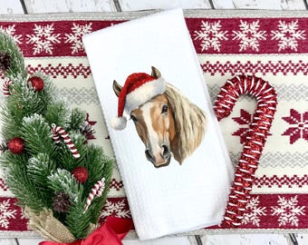 Palomino Horse Christmas Kitchen Towel: Santa Hat Tea Towel