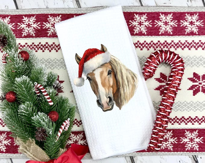 Palomino Horse Christmas Kitchen Towel: Santa Hat Tea Towel