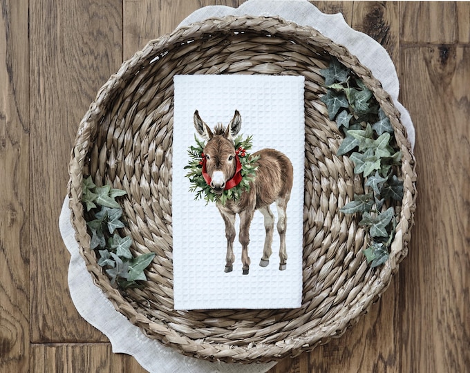 Christmas Donkey Kitchen Towel: Festive Farmhouse Decor