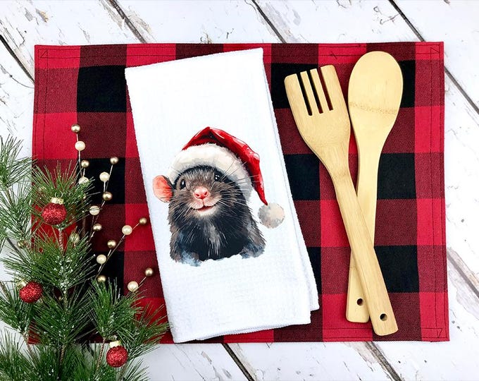 Christmas Rat Kitchen Towel | Kitchen Tea Towel | Rat Towel | Christmas Gift | Critter Christmas Gift | Coworker Gift