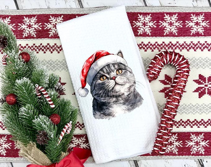 Christmas British Shorthair Cat Kitchen Towel: Festive Holiday Decor