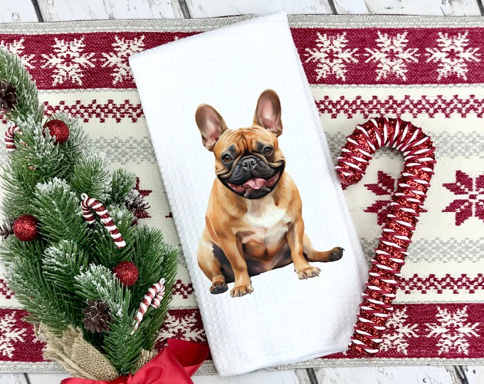 Fawn French Bulldog Kitchen Towel: Personalized Waffle Towel