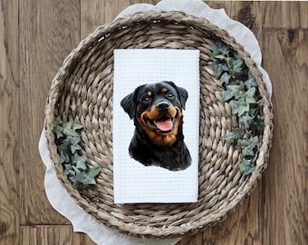Rottweiler Kitchen Towel: Dog Lover Gift, Waffle Weave Dish Towel