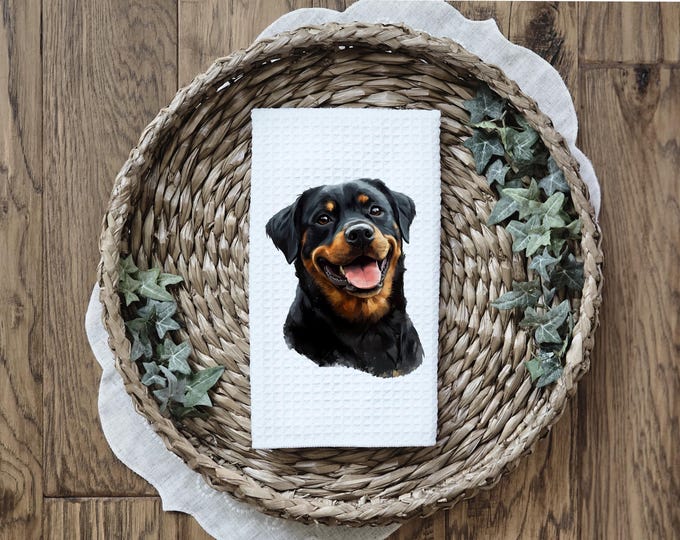 Rottweiler Kitchen Towel: Dog Lover Gift, Waffle Weave Dish Towel
