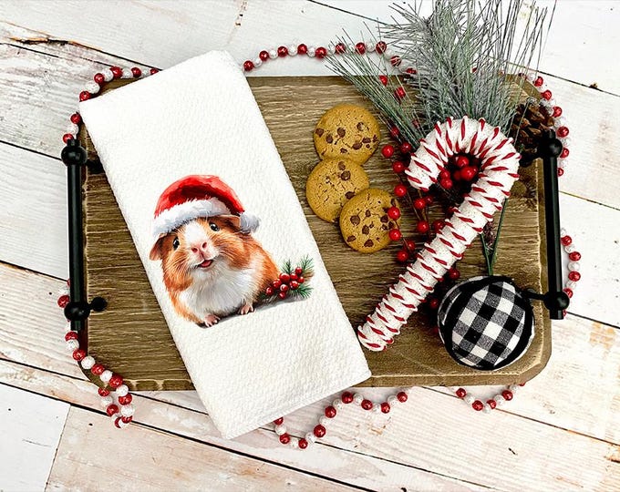 Christmas Guinea Pig Kitchen Towel | Kitchen Tea Towel | Guinea Pig Towel | Christmas Gift | Critter Christmas Gift | Coworker Gift
