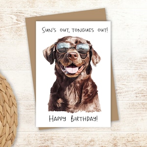 Chocolate Lab Birthday Card | 5x7 | Greeting Card | Labrador Themed Card | Summer Birthday | Dog Lover Birthday Card | Custom Message