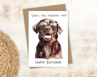 Chocolate Lab Birthday Card: Summer Dog Lover Greeting Card (5x7)