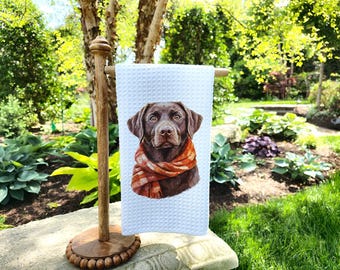Fall Chocolate Lab Kitchen Towel | Kitchen Tea Towel | Chocolate Lab Dog Towel | Fall Decor Gift | Coworker Gift