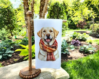 Fall Yellow Lab Kitchen Towel | Kitchen Tea Towel | Golden Lab Dog Towel | Fall Decor Gift | Coworker Gift
