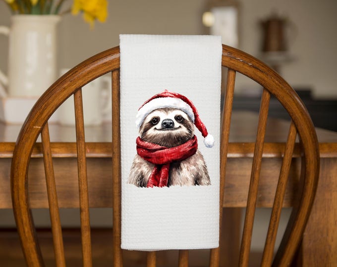 Christmas Sloth Kitchen Towel: Holiday Decor Tea Towel