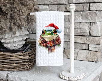 Christmas Frog Kitchen Towel: Festive Holiday Decor, Gift for Reptile Lovers
