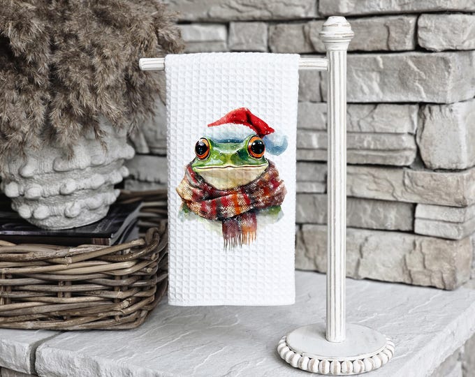 Christmas Frog Kitchen Towel: Festive Holiday Decor, Gift for Reptile Lovers