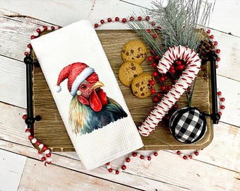 Christmas Rooster Kitchen Towel: Festive Farmhouse Decor