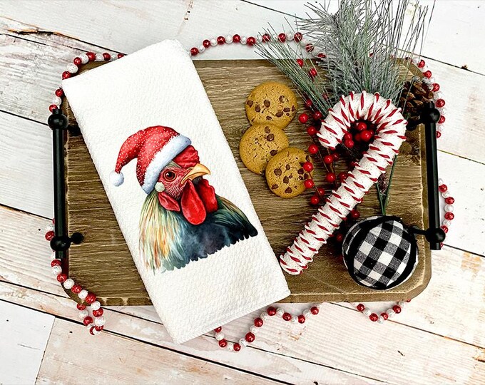 Christmas Rooster Kitchen Towel: Festive Farmhouse Decor