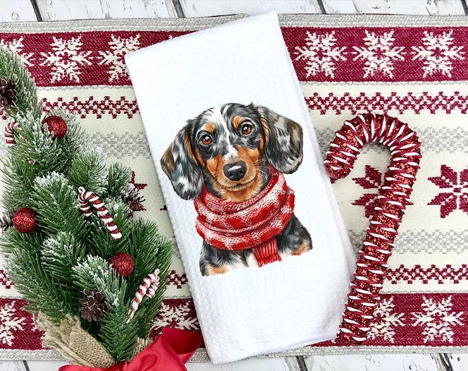 Merle Dachshund Christmas Kitchen Towel: Festive Dog Lover Decor