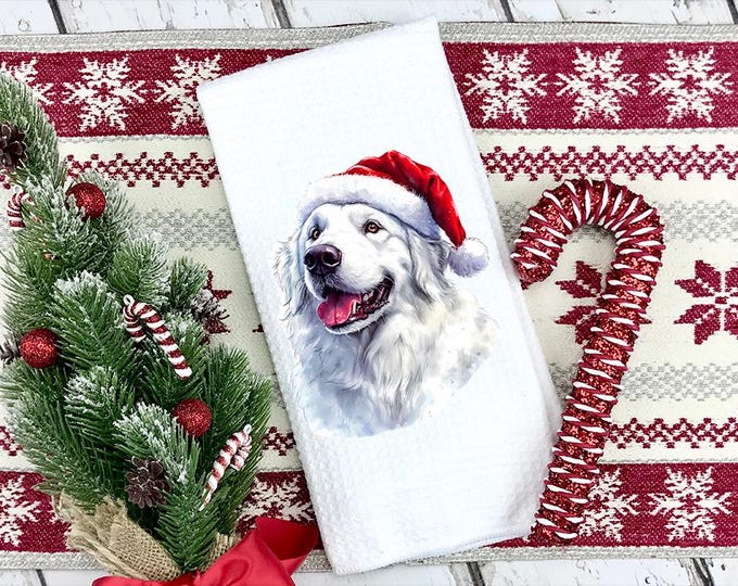Great Pyrenees Christmas Kitchen Towel – Decorative Holiday Dog Towel, Pet Lover Gift, Cute Dog Decor, Stockings Stuffer, Housewarming Gift