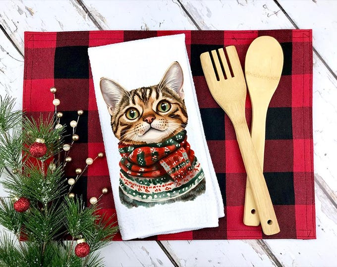 Christmas Bengal Cat Kitchen Towel: Festive Holiday Decor