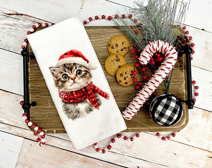 Christmas Tabby Kitten Kitchen Towel: Festive Holiday Decor