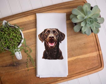 Chocolate Lab Kitchen Towel: Waffle Weave Dog Lover Tea Towel