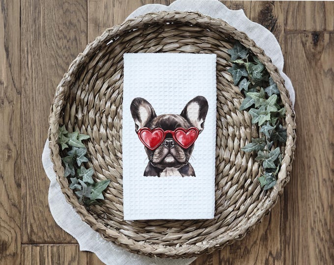 French Bulldog Kitchen Towel: Heart Sunglasses Frenchie Decor