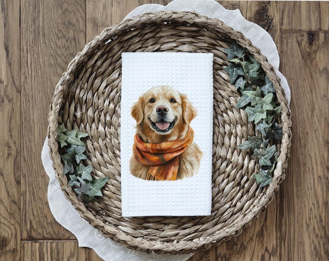 Fall Golden Retriever Kitchen Towel | Kitchen Tea Towel | Golden Retriever Dog Towel | Fall Gift | Coworker Gift