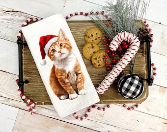 Christmas Orange Tabby Cat Kitchen Towel: Holiday Decor