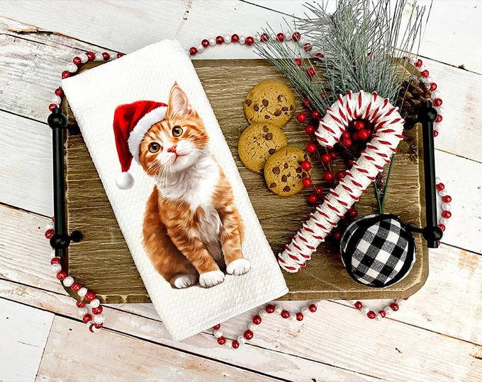 Christmas Orange Tabby Cat Kitchen Towel: Holiday Decor