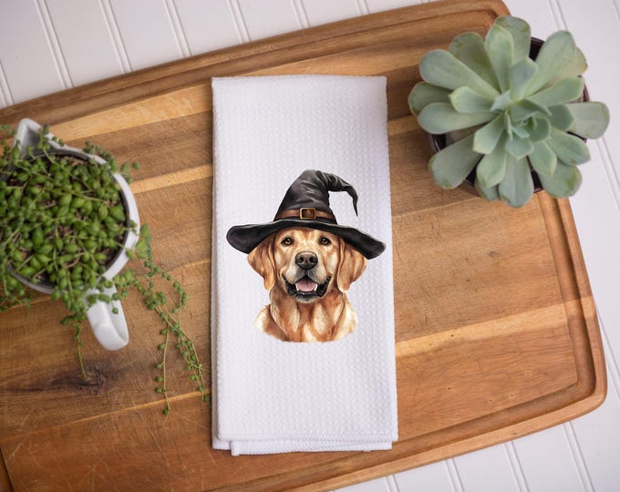 Halloween Yellow Lab Kitchen Towel | Kitchen Tea Towel | Golden Lab Dog Towel | Halloween Gift | Coworker Gift