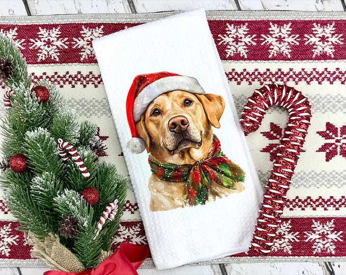 Christmas Yellow Lab Kitchen Towel: Santa Dog Gift