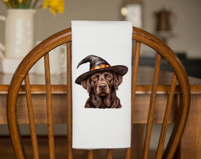 Halloween Chocolate Lab Kitchen Towel | Kitchen Tea Towel | Chocolate Lab Dog Towel | Halloween Gift | Coworker Gift