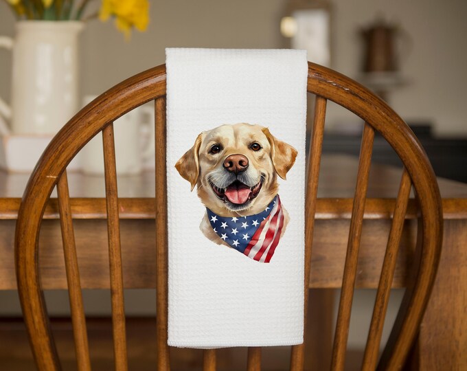 Yellow Lab 4th of July Kitchen Towel | Kitchen Tea Towel | Golden Lab Dog Towel | Independence Day Gift | Coworker Gift