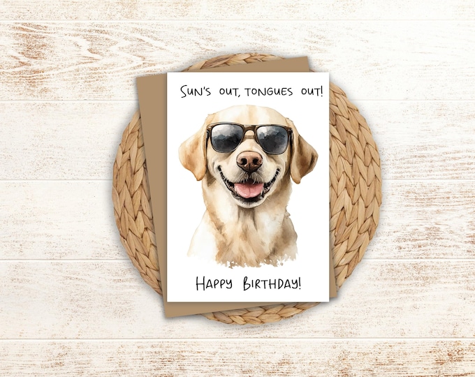Yellow Lab Birthday Card: Summer Dog Lover Greeting Card (5x7)