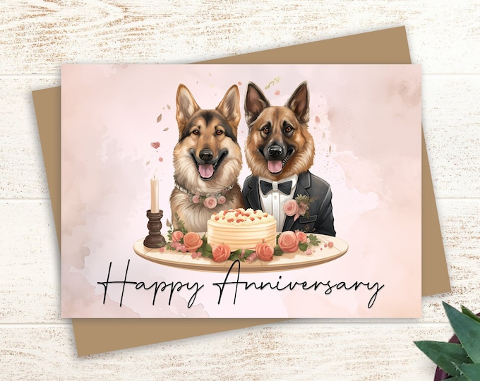 Vintage German Shepherd Anniversary Card: Romantic Dog Gift (5x7 with Envelope)