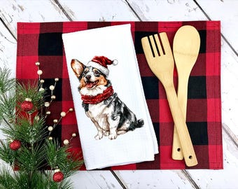 Merle Corgi Christmas Kitchen Towel: Festive Dog Decor