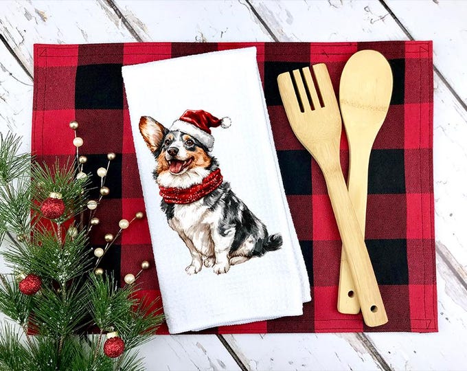 Merle Corgi Christmas Kitchen Towel: Festive Dog Decor