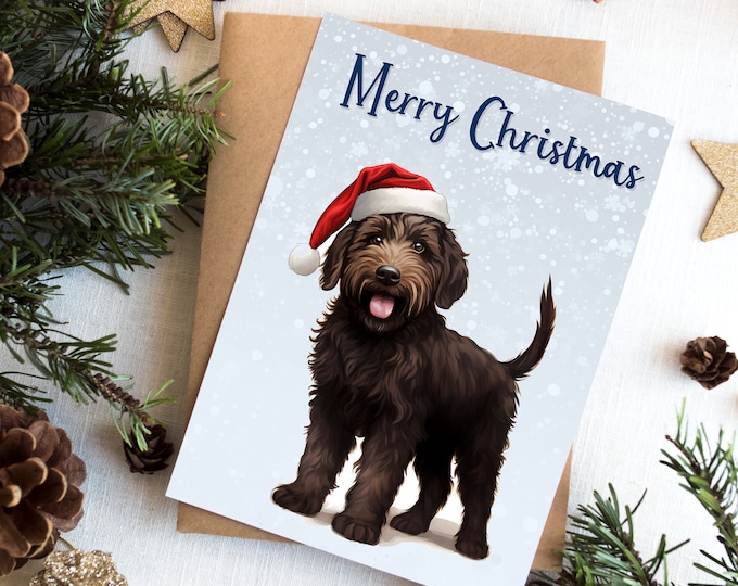 Chocolate Goldendoodle Christmas Card: Personalized Holiday Greeting (5x7, Kraft Envelope)